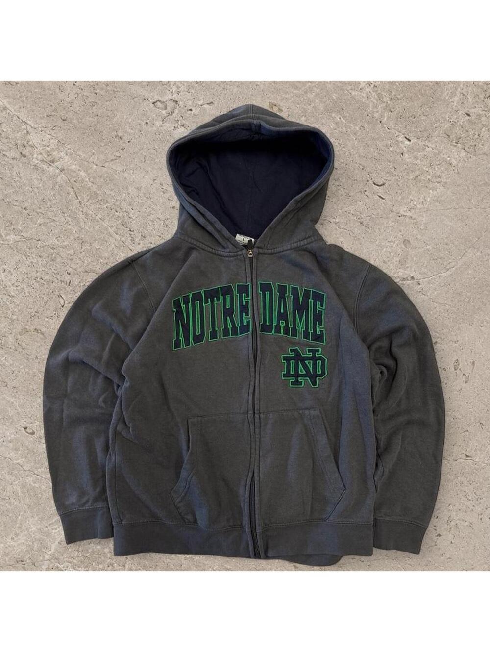 Fire vintage Y2K Notre Dame University Zip Up Hoodie